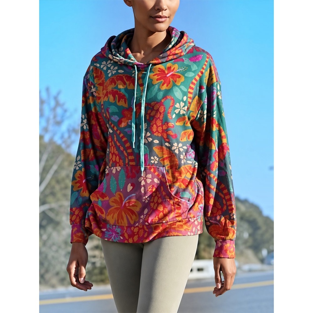FARM RIO x ANTHROPOLOGIE Magda Animal Floral Hoodie Sweatshirt